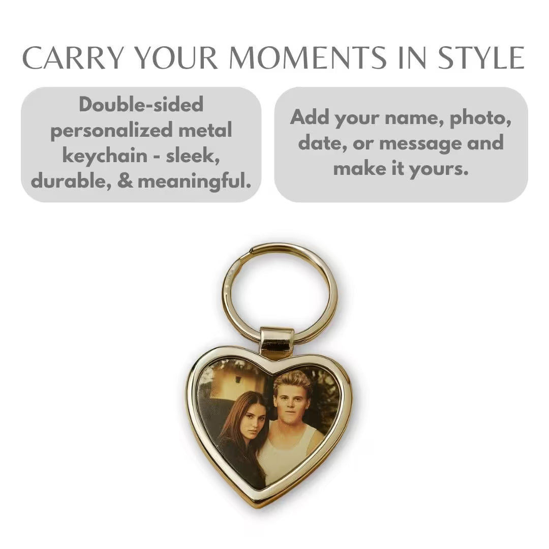 Heart Metal Double Side Photo Keychain