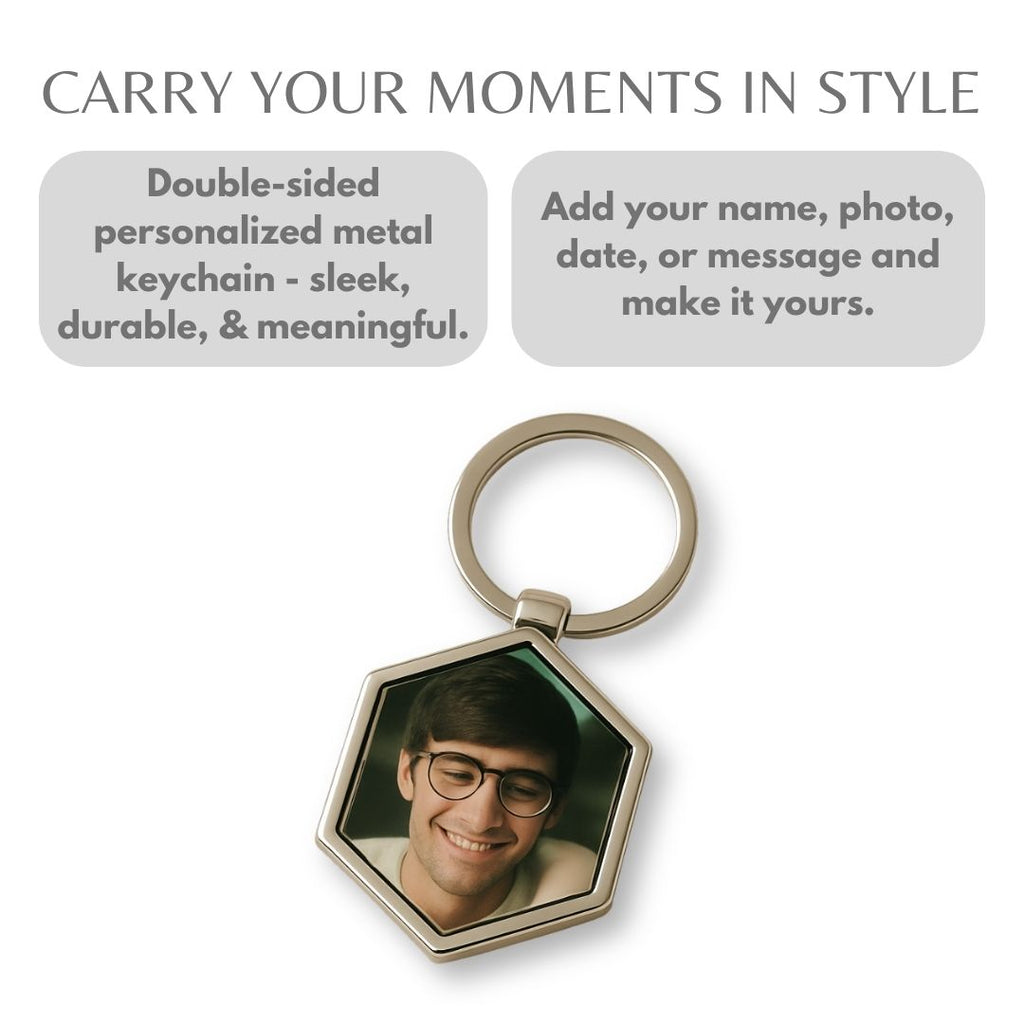 Hexagon Metal Double Side Photo Keychain
