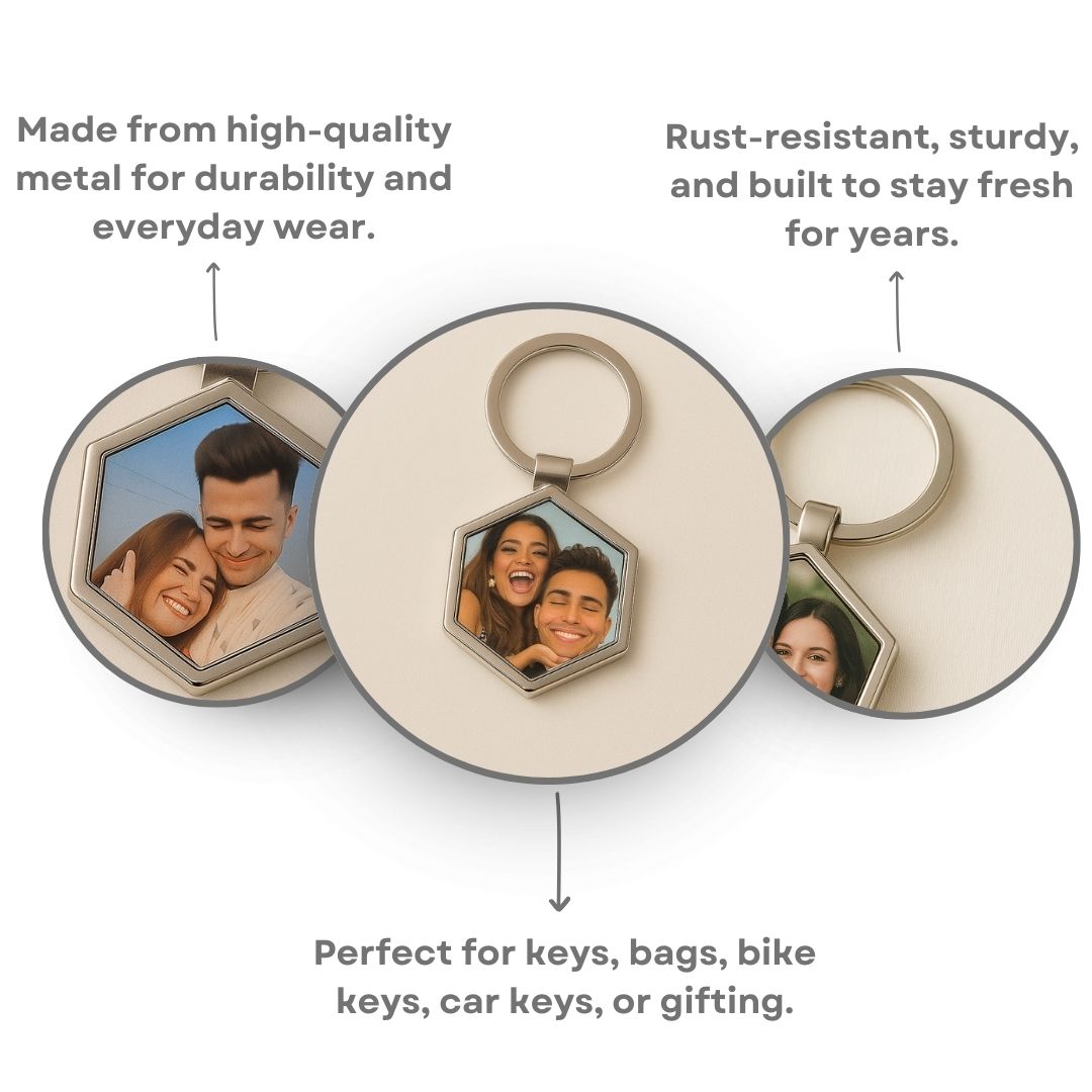 Hexagon Metal Double Side Photo Keychain