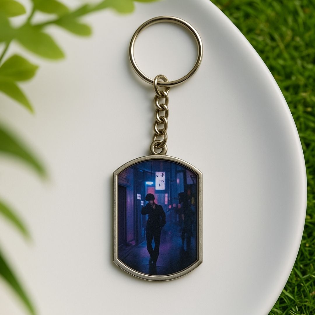 Rectangle Metal Double Side Photo Keychain