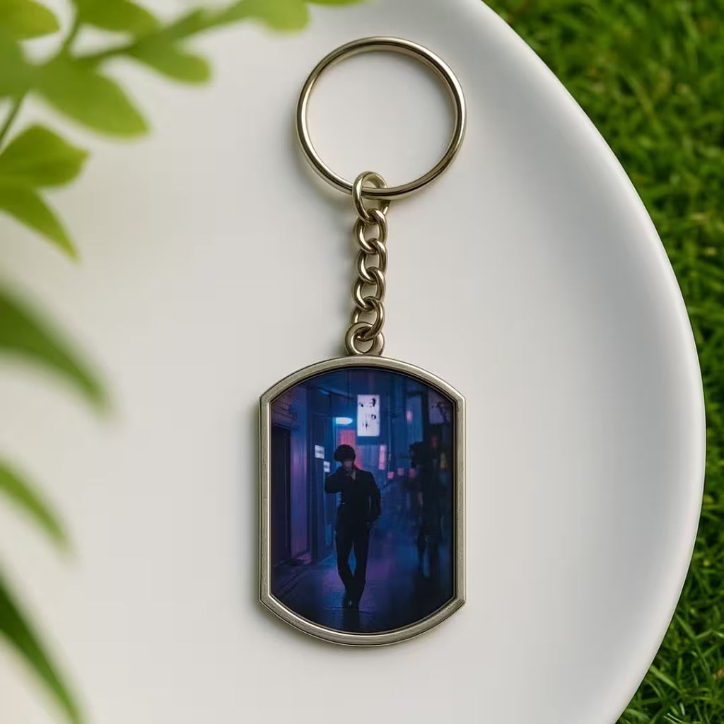 Rectangle Metal Double Side Photo Keychain