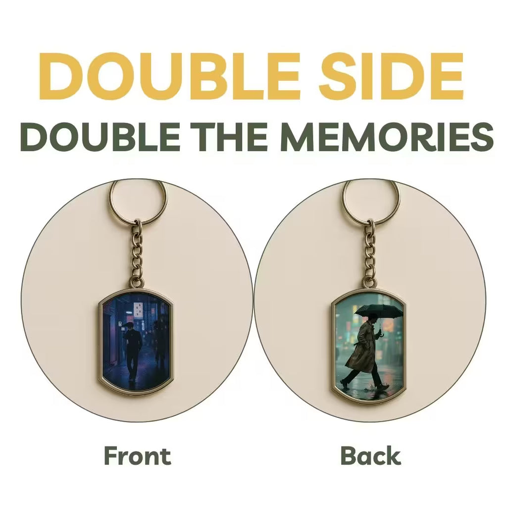 Rectangle Metal Double Side Photo Keychain