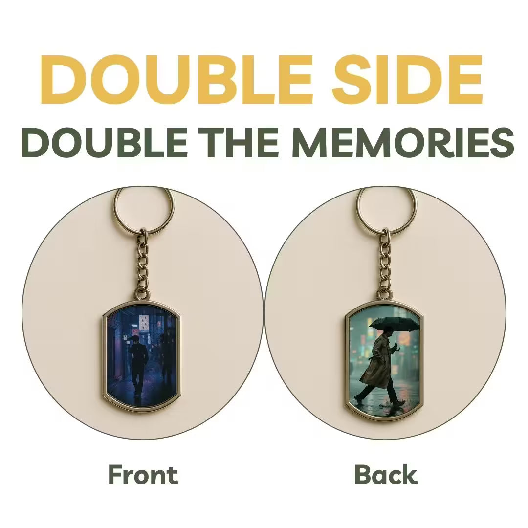 Rectangle Metal Double Side Photo Keychain