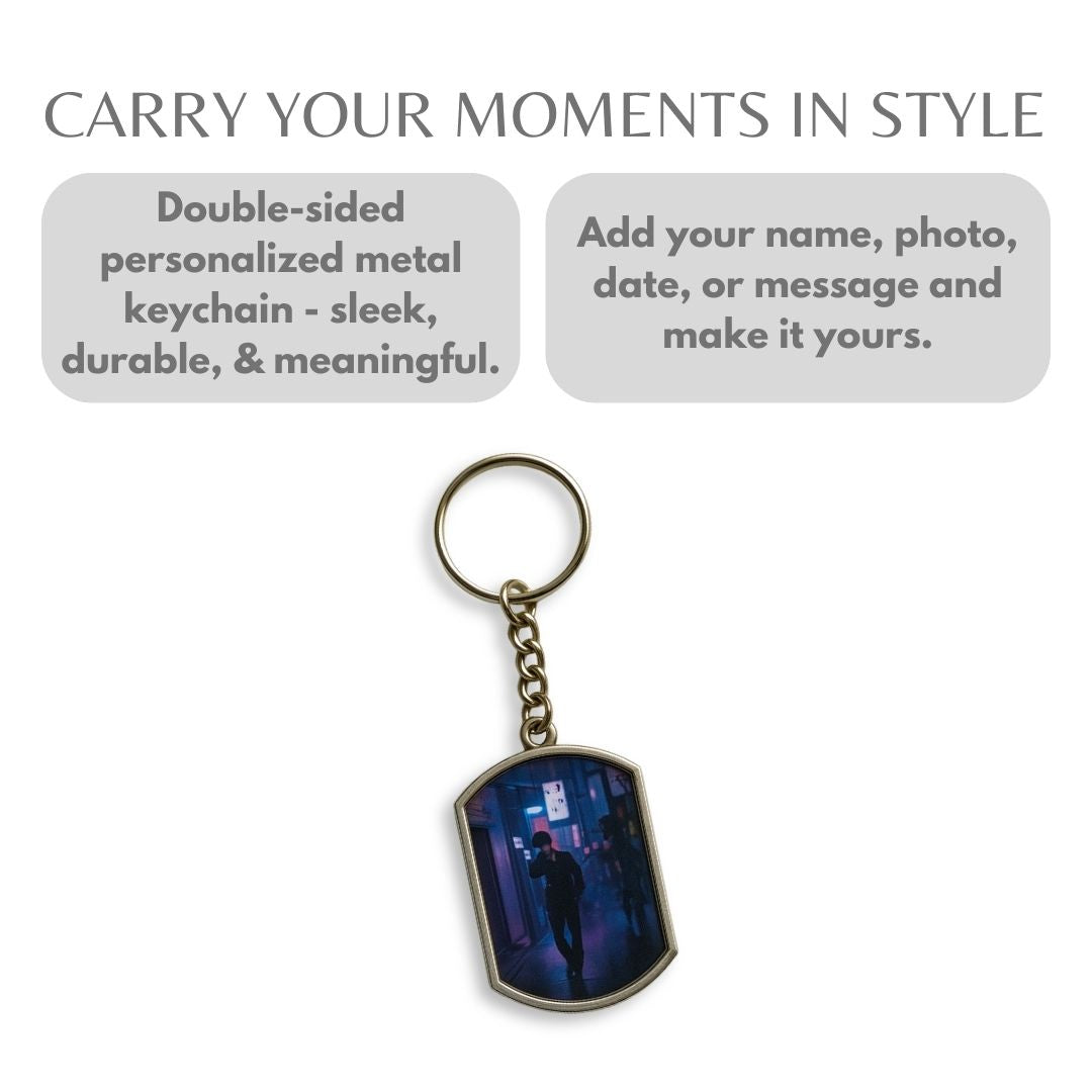 Rectangle Metal Double Side Photo Keychain