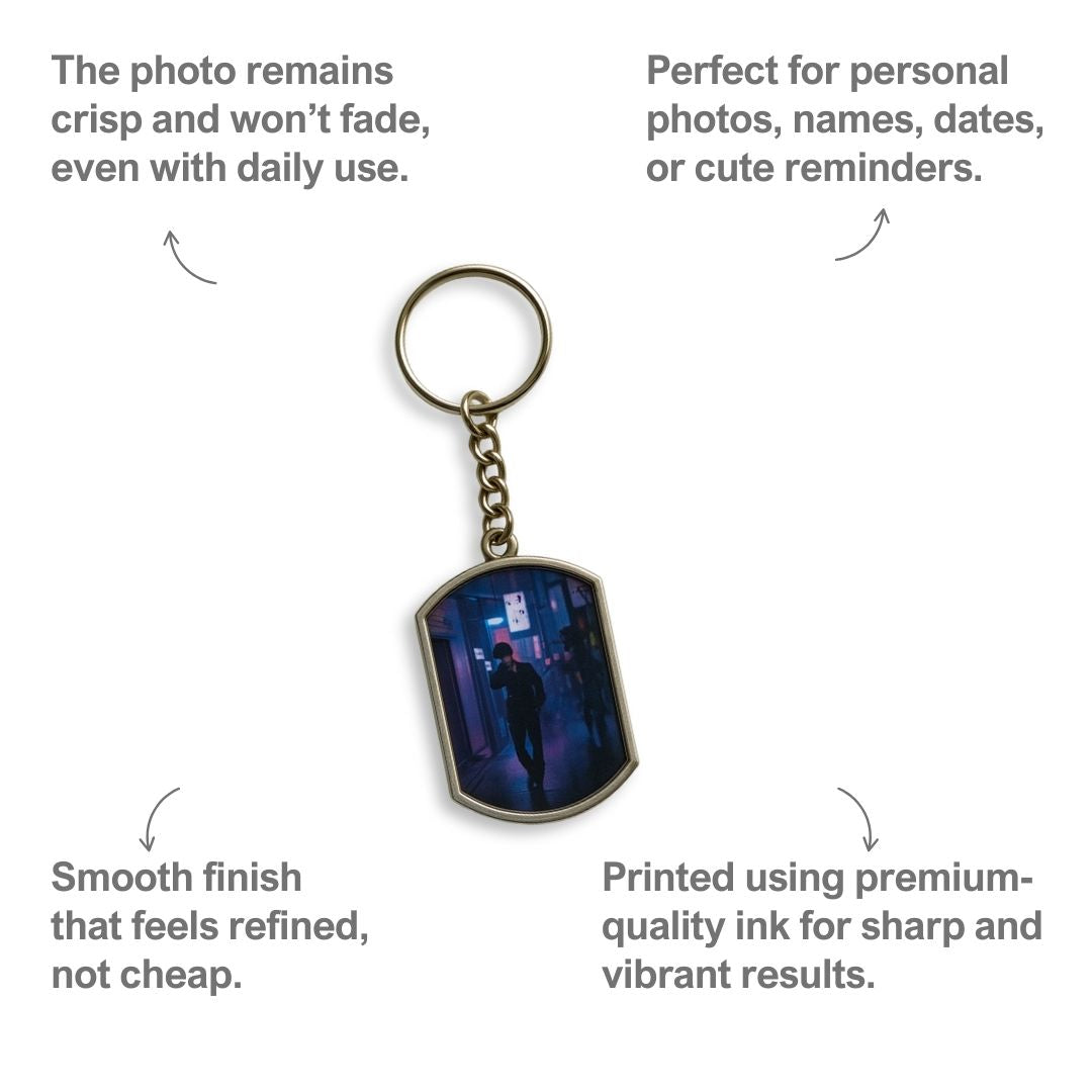 Rectangle Metal Double Side Photo Keychain