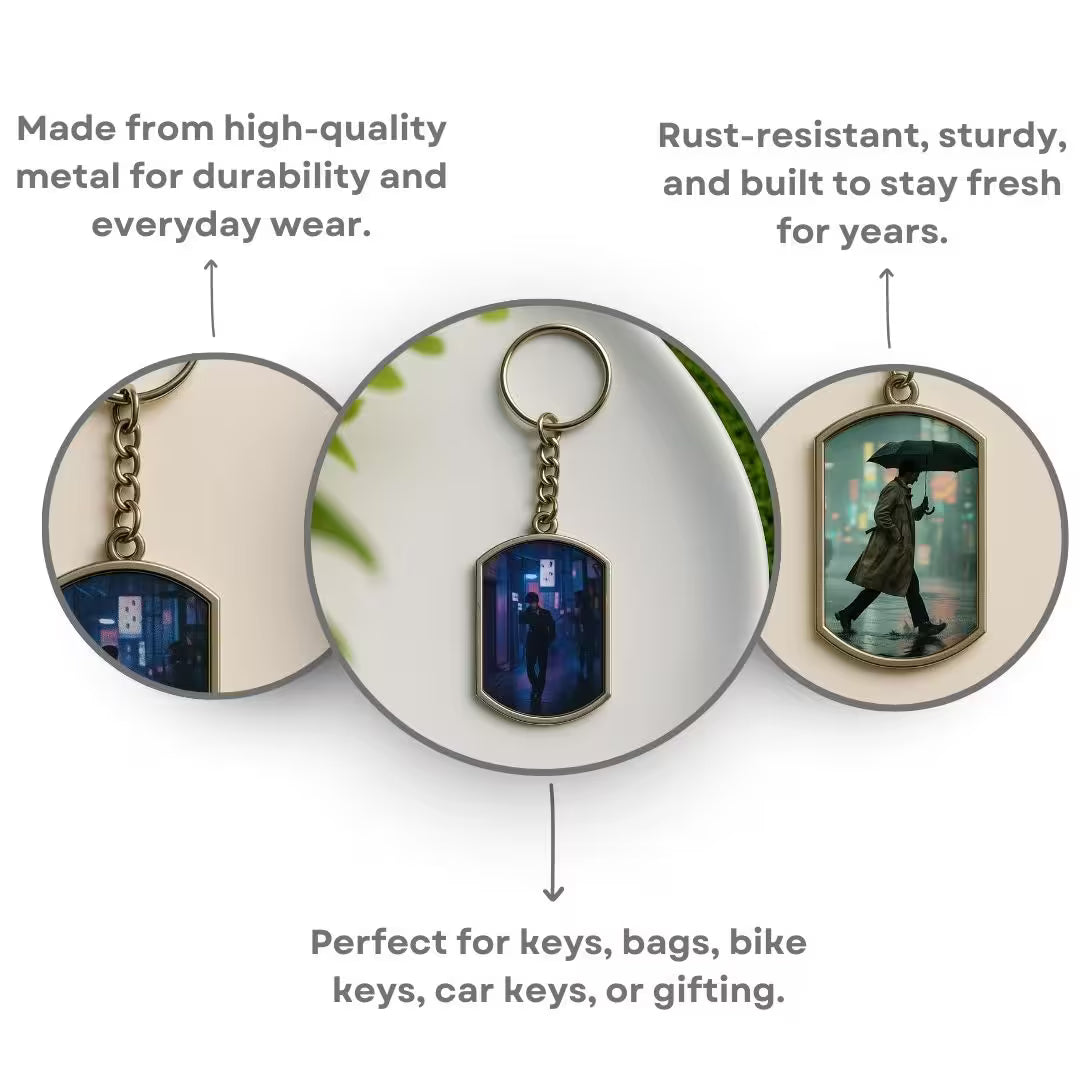 Rectangle Metal Double Side Photo Keychain
