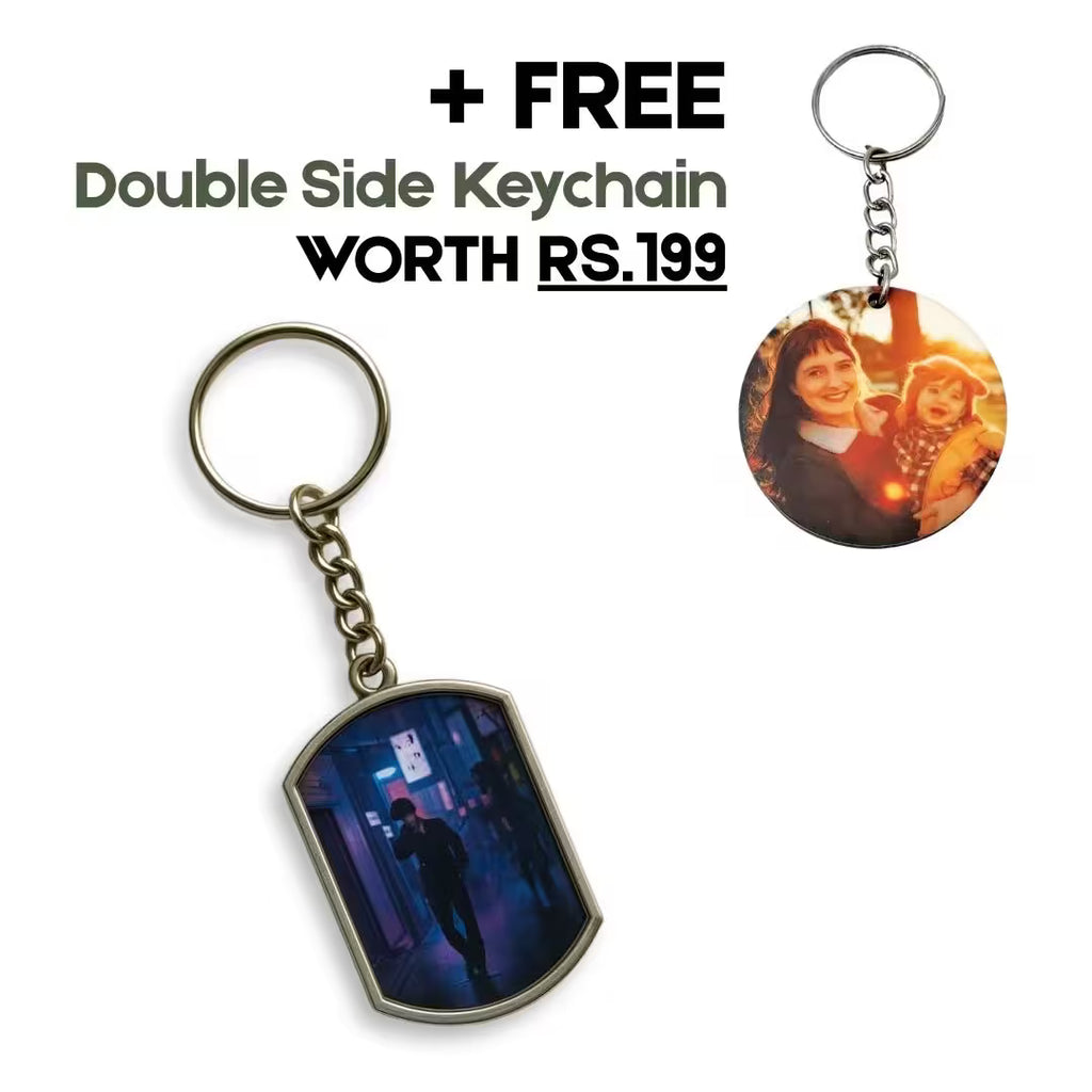 Rectangle Metal Double Side Photo Keychain