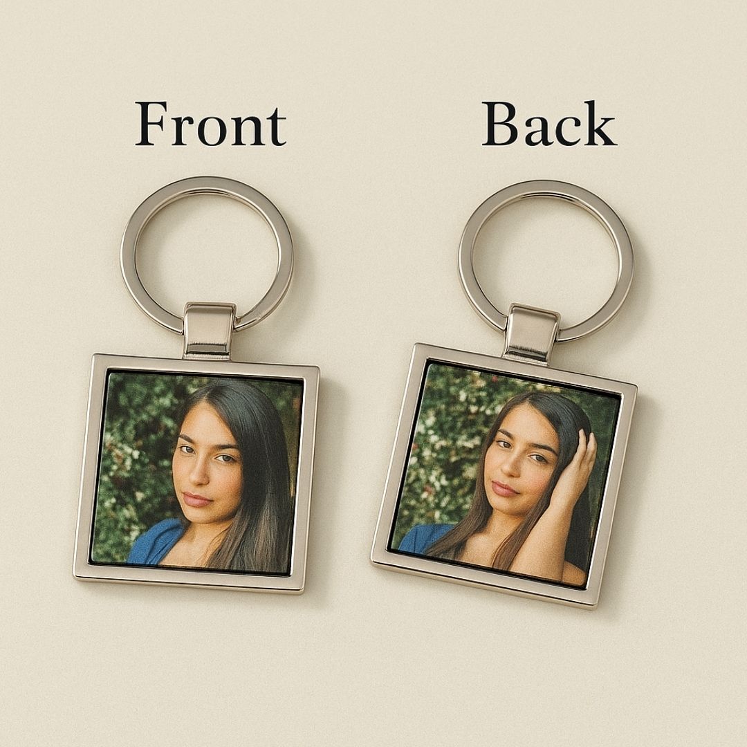 Square Metal Double Side Photo Keychain