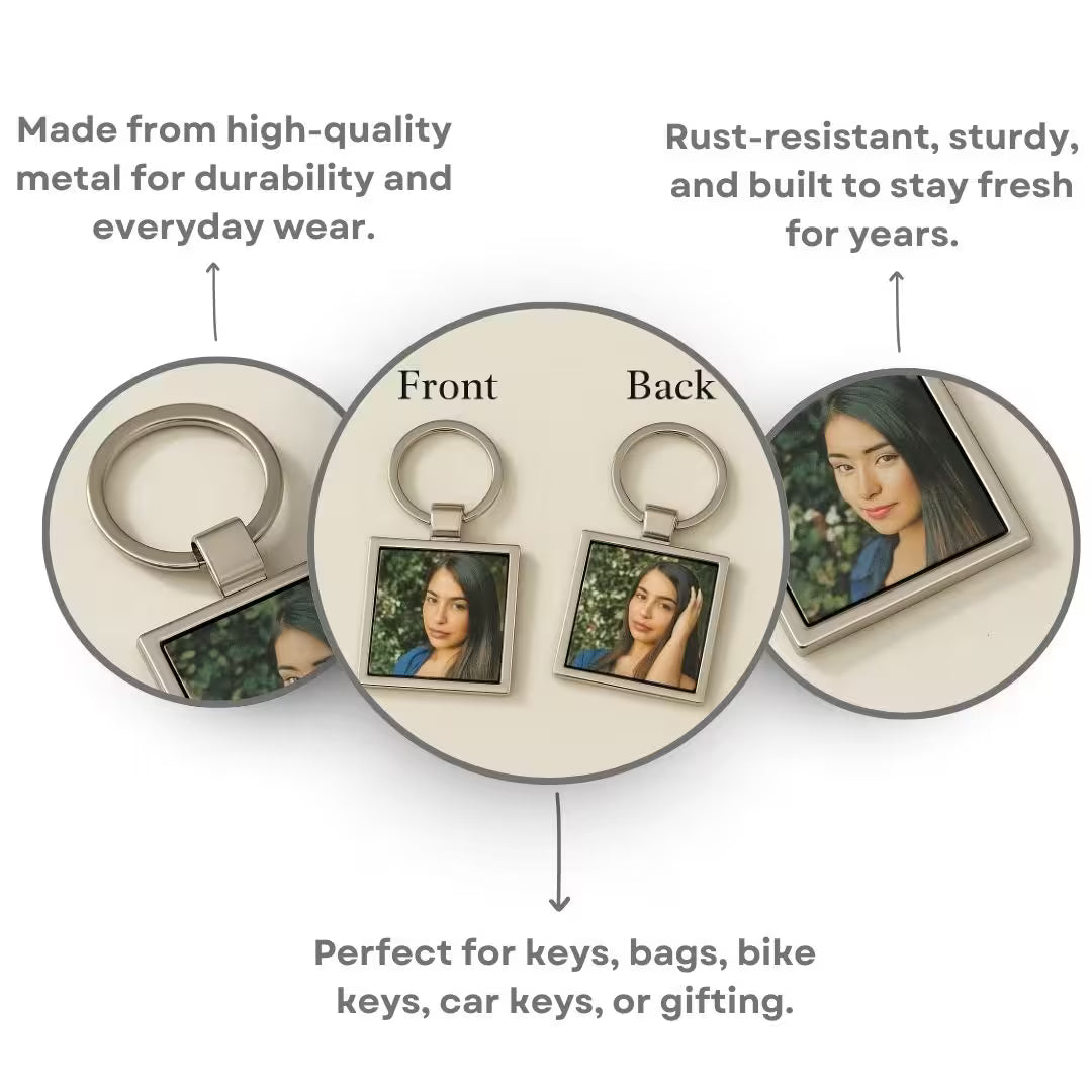 Square Metal Double Side Photo Keychain