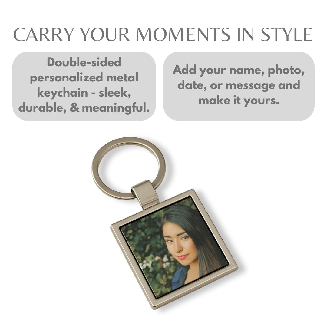 Square Metal Double Side Photo Keychain