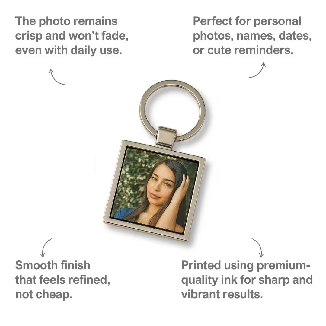 Square Metal Double Side Photo Keychain