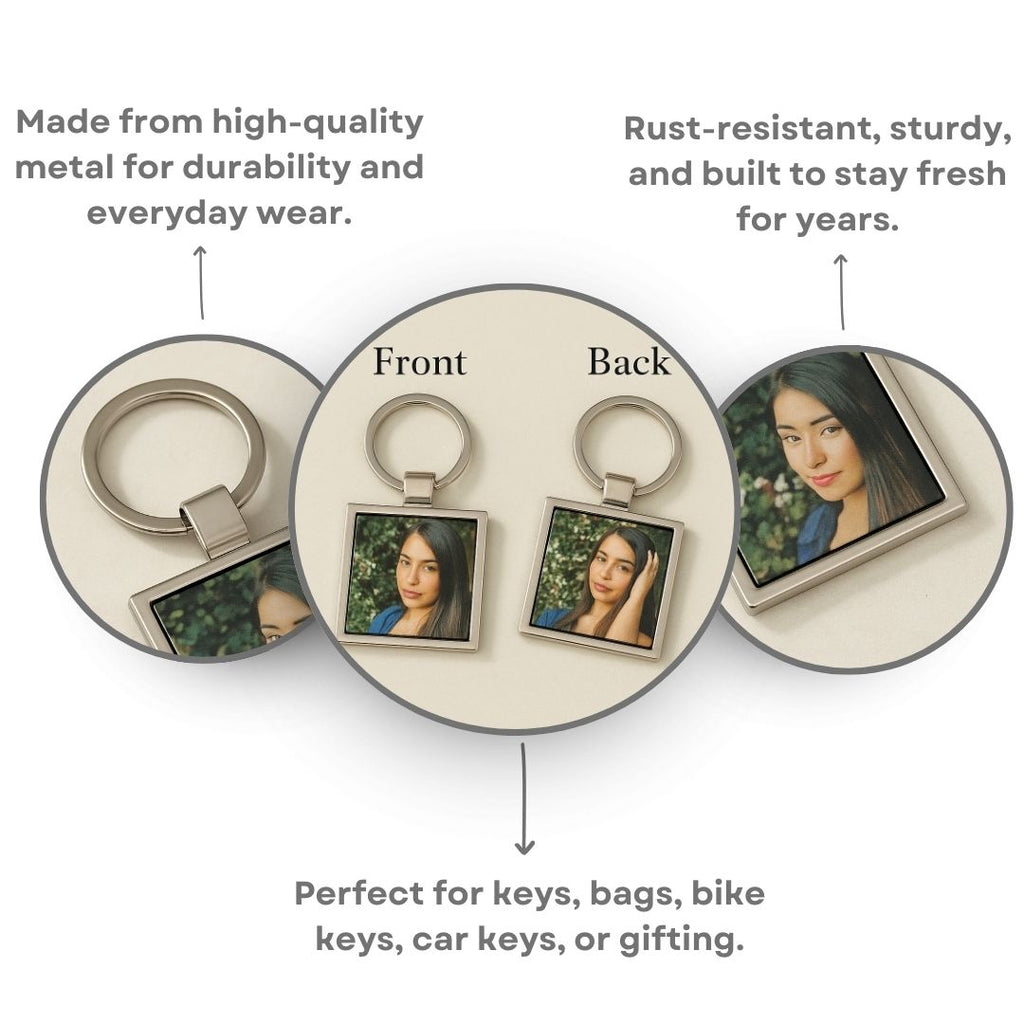 Square Metal Double Side Photo Keychain