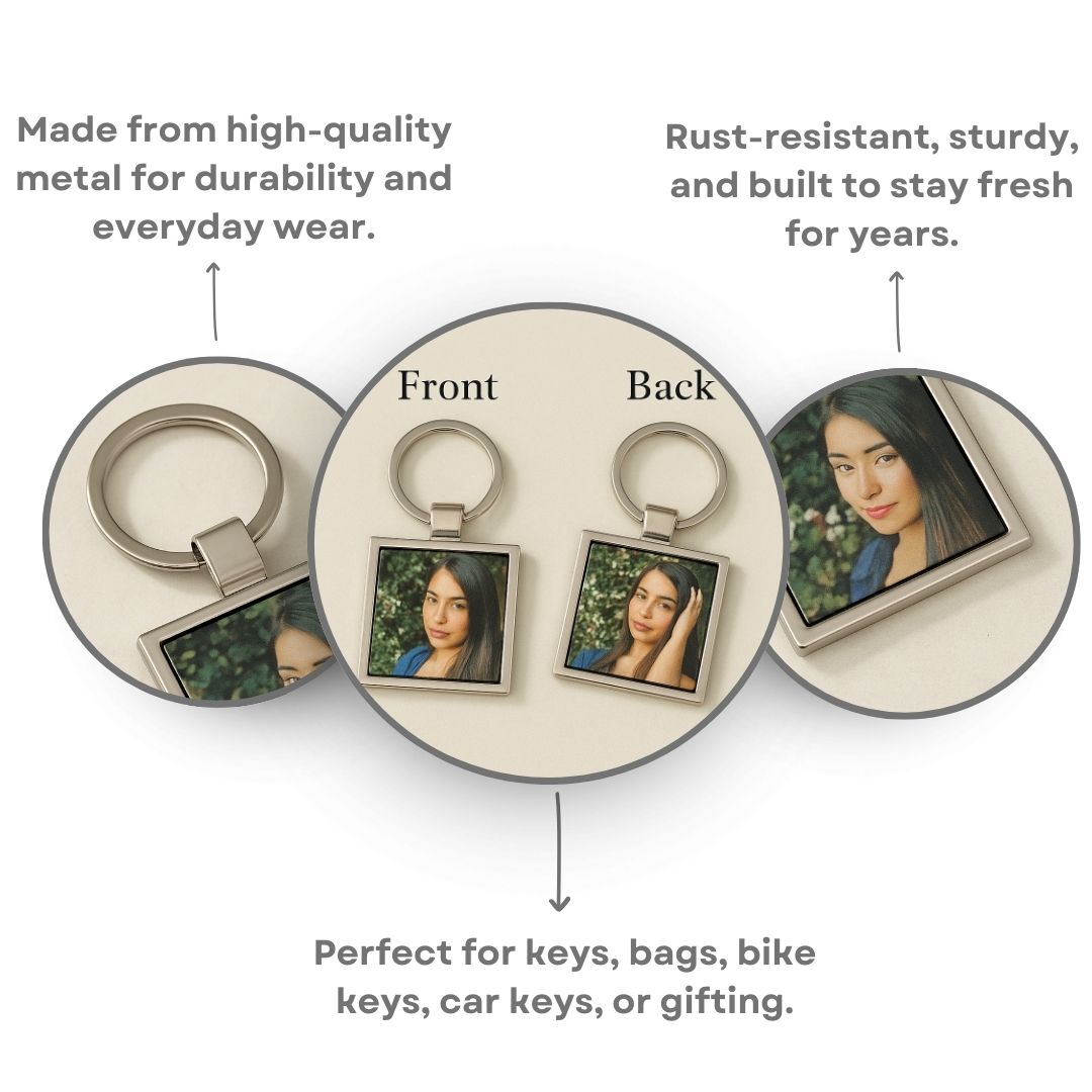 Square Metal Double Side Photo Keychain
