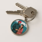 Circle Metal Double Side Photo Keychain