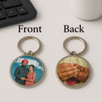 Circle Metal Double Side Photo Keychain