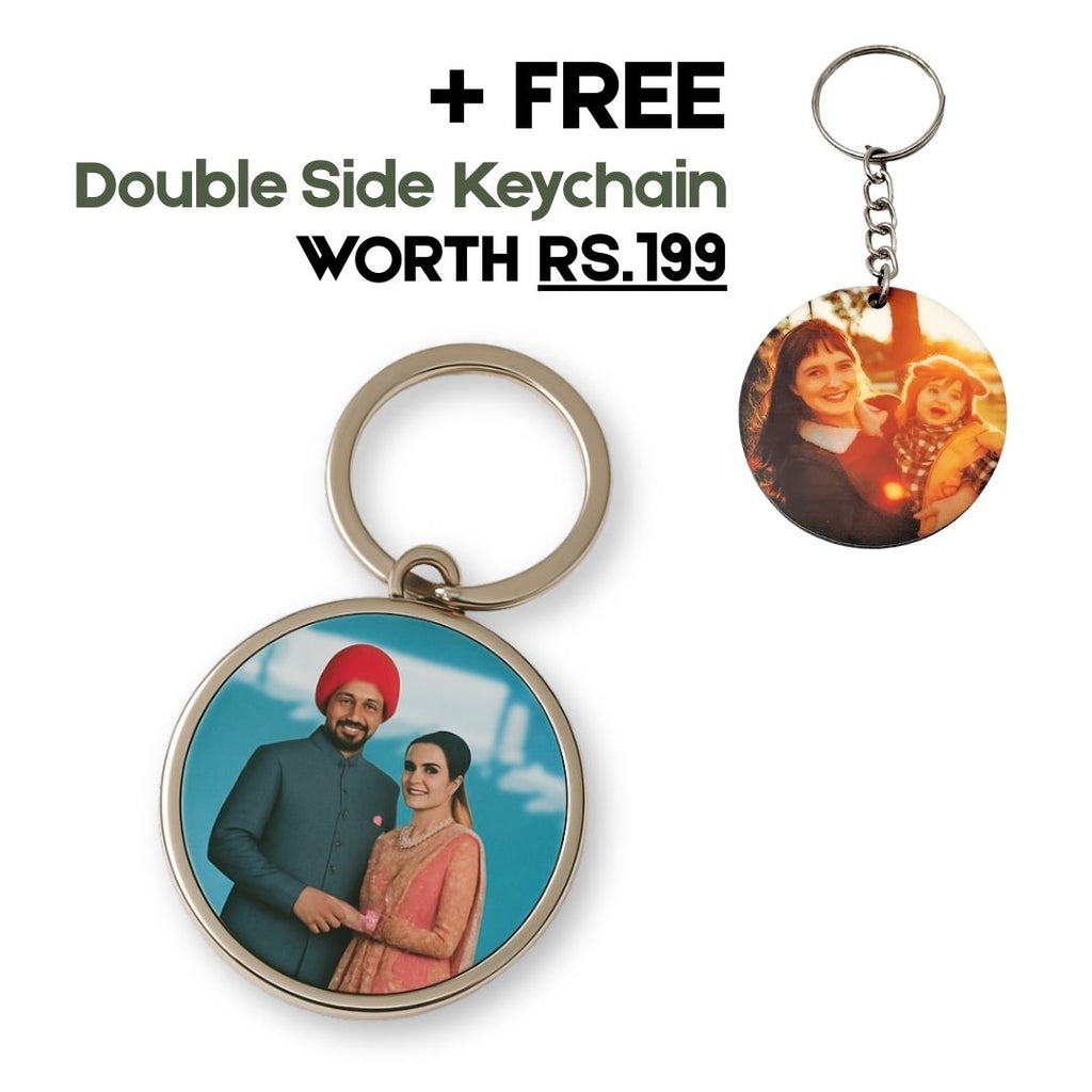 Circle Metal Double Side Photo Keychain