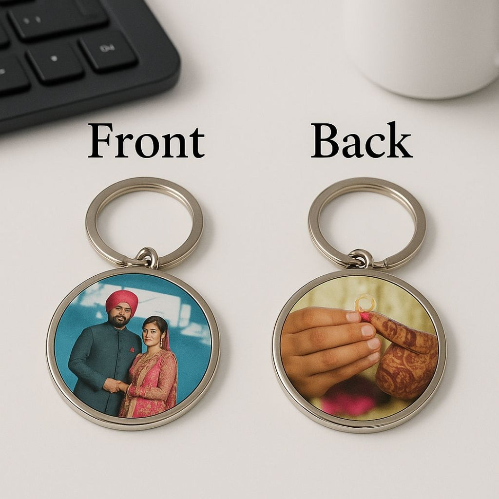 Circle Metal Double Side Photo Keychain