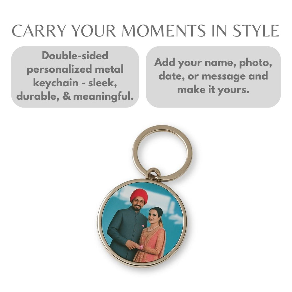 Circle Metal Double Side Photo Keychain