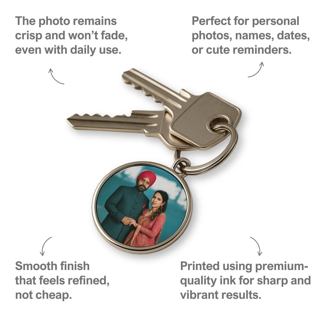 Circle Metal Double Side Photo Keychain