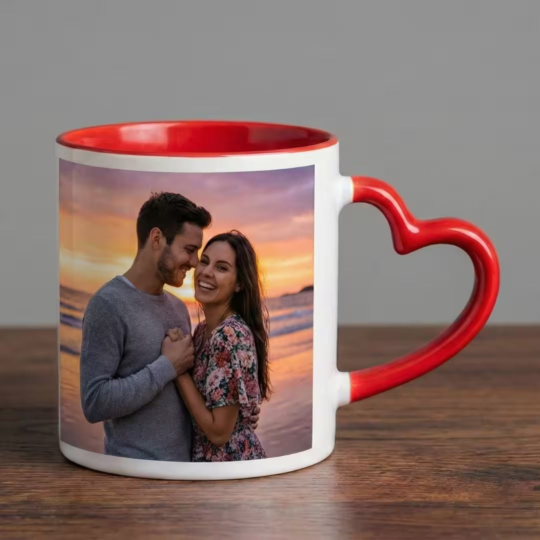 Red Heart Handle Personalized Ceramic Photo Mug