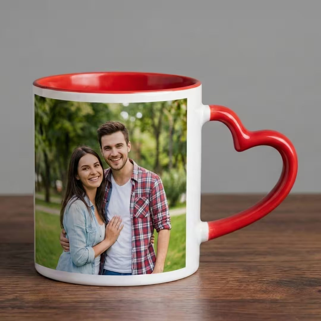 Red Heart Handle Personalized Ceramic Photo Mug