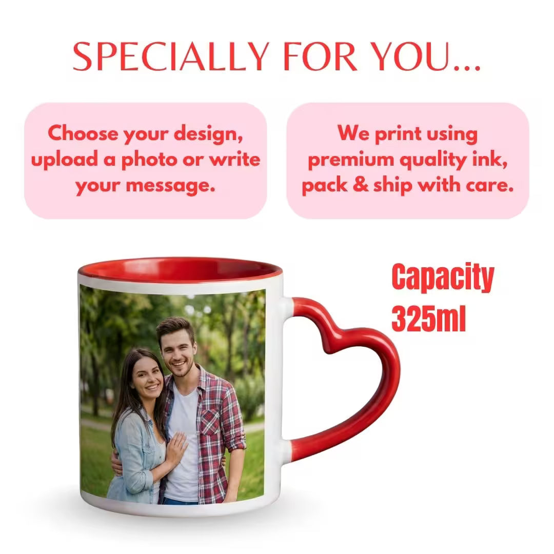 Red Heart Handle Personalized Ceramic Photo Mug
