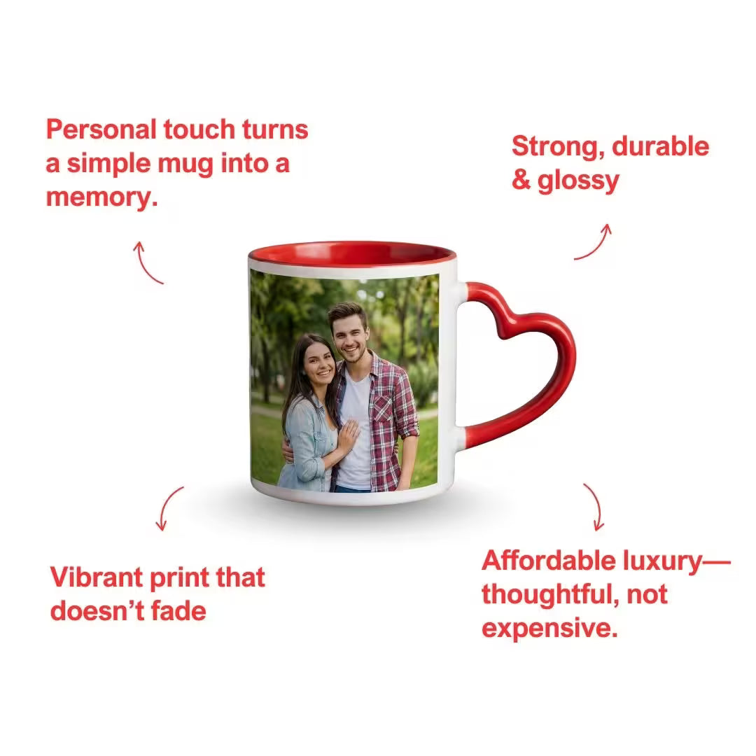 Red Heart Handle Personalized Ceramic Photo Mug