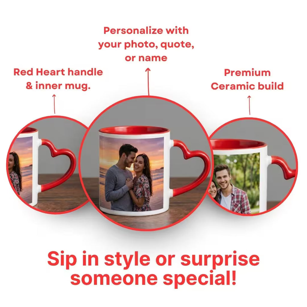 Red Heart Handle Personalized Ceramic Photo Mug