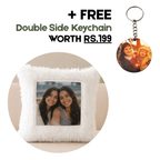Sisters Photo White Furr Square Shaped Pillow