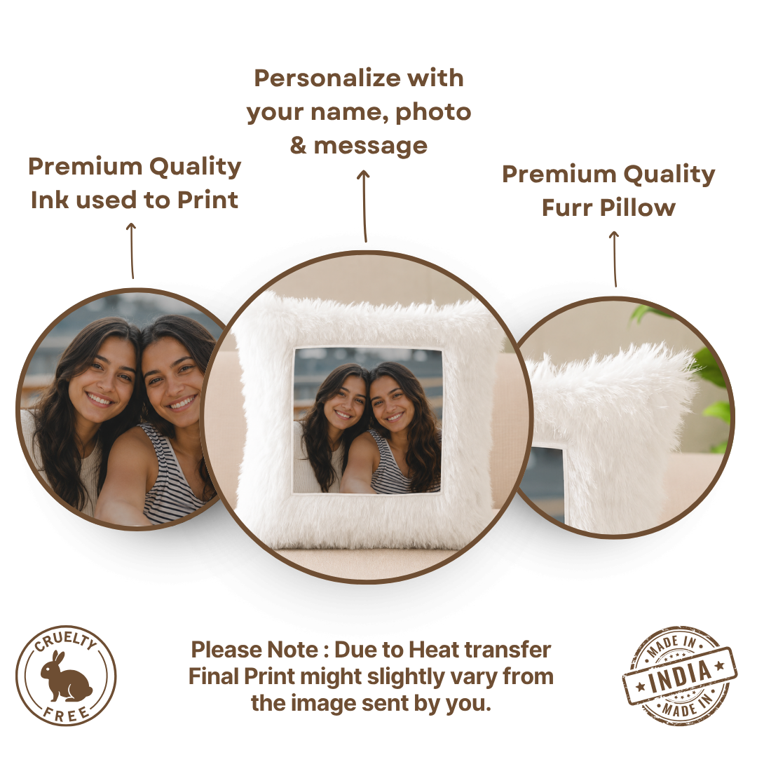 Sisters Photo White Furr Square Shaped Pillow