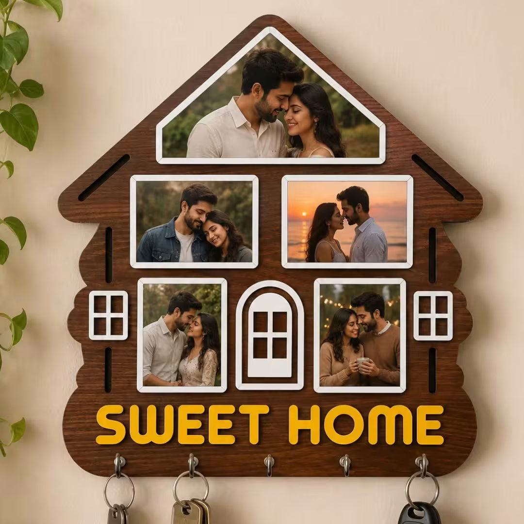 Personalized Sweet Home Shaped 5 Photo Keyholder