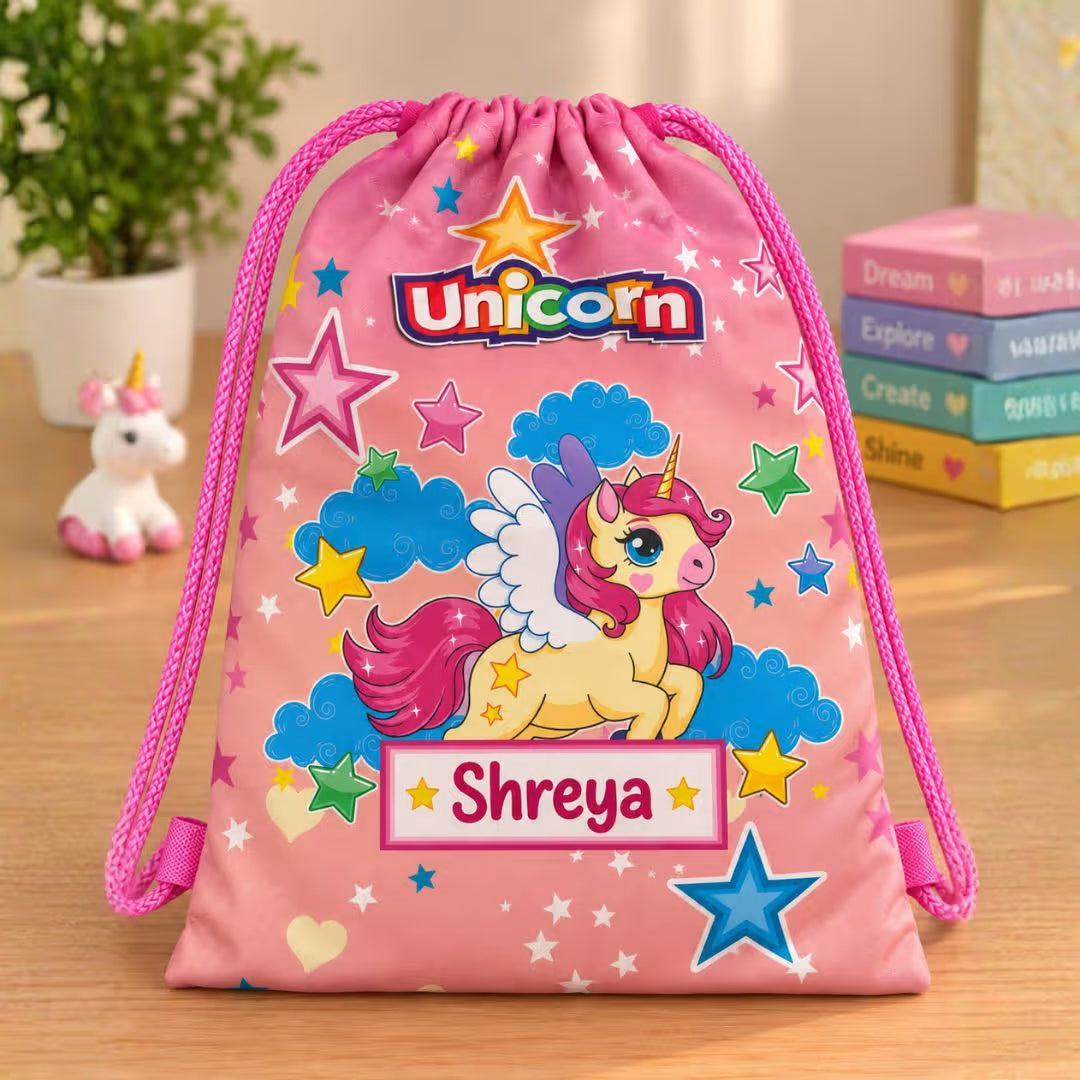 Unicorn Drawstring Shoulder Bag with Name