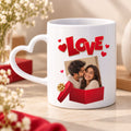 Customized White Heart Handle Ceramic Photo Mug