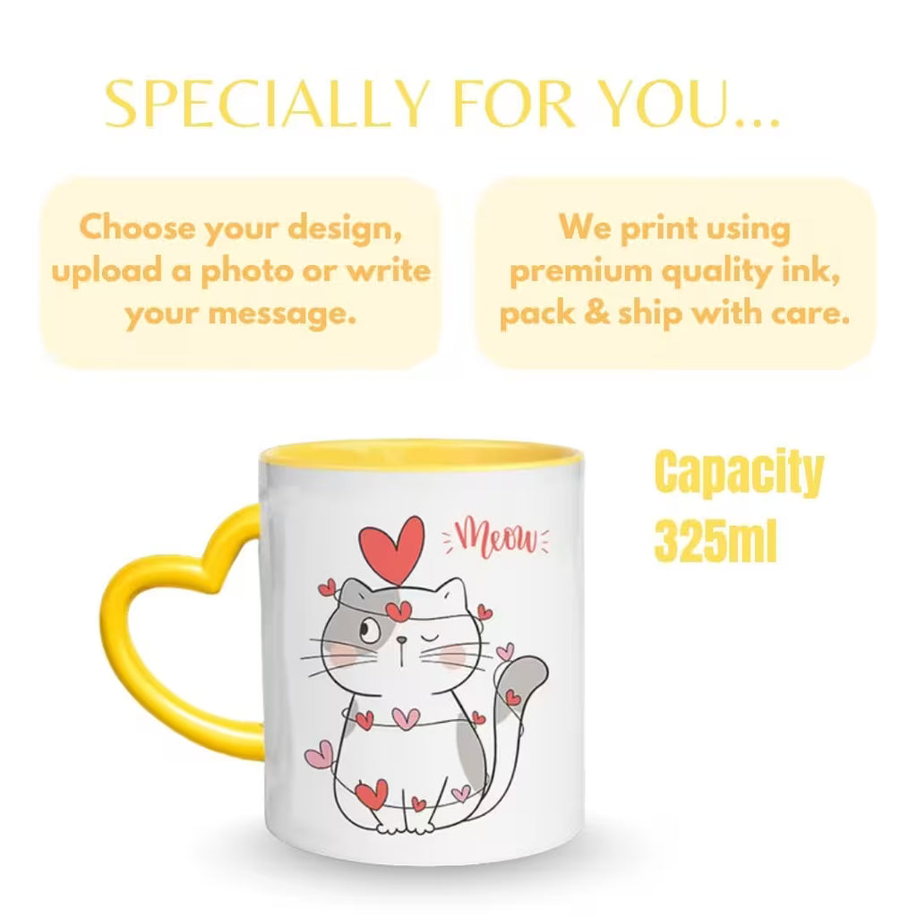 Yellow Heart Handle Ceramic Photo Mug