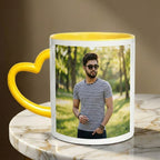 Yellow Heart Handle Ceramic Photo Mug