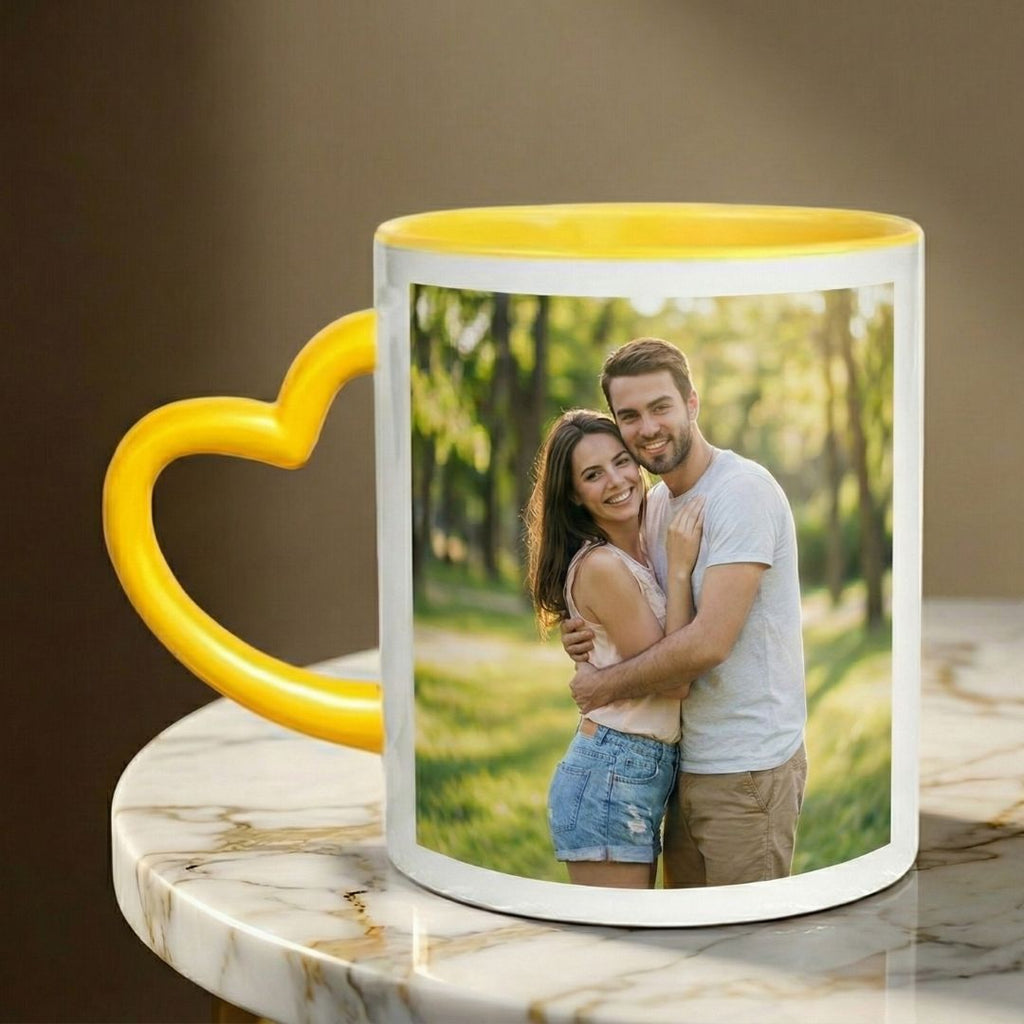 Yellow Heart Handle Ceramic Photo Mug
