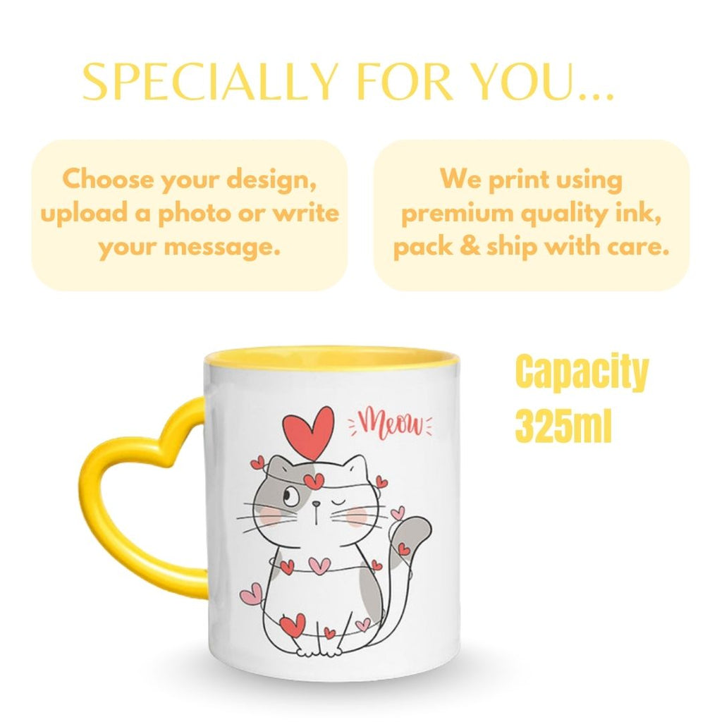 Yellow Heart Handle Ceramic Photo Mug