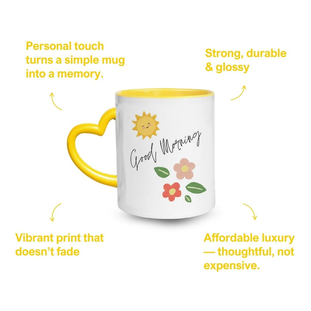 Yellow Heart Handle Ceramic Photo Mug
