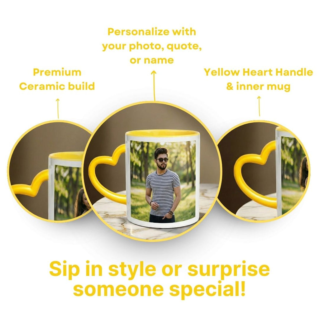 Yellow Heart Handle Ceramic Photo Mug