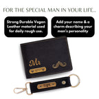 Customized Vegan Leather Simple Wallet & Keychain Set for Dad