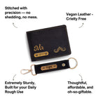 Customized Vegan Leather Simple Wallet & Keychain Set for Dad
