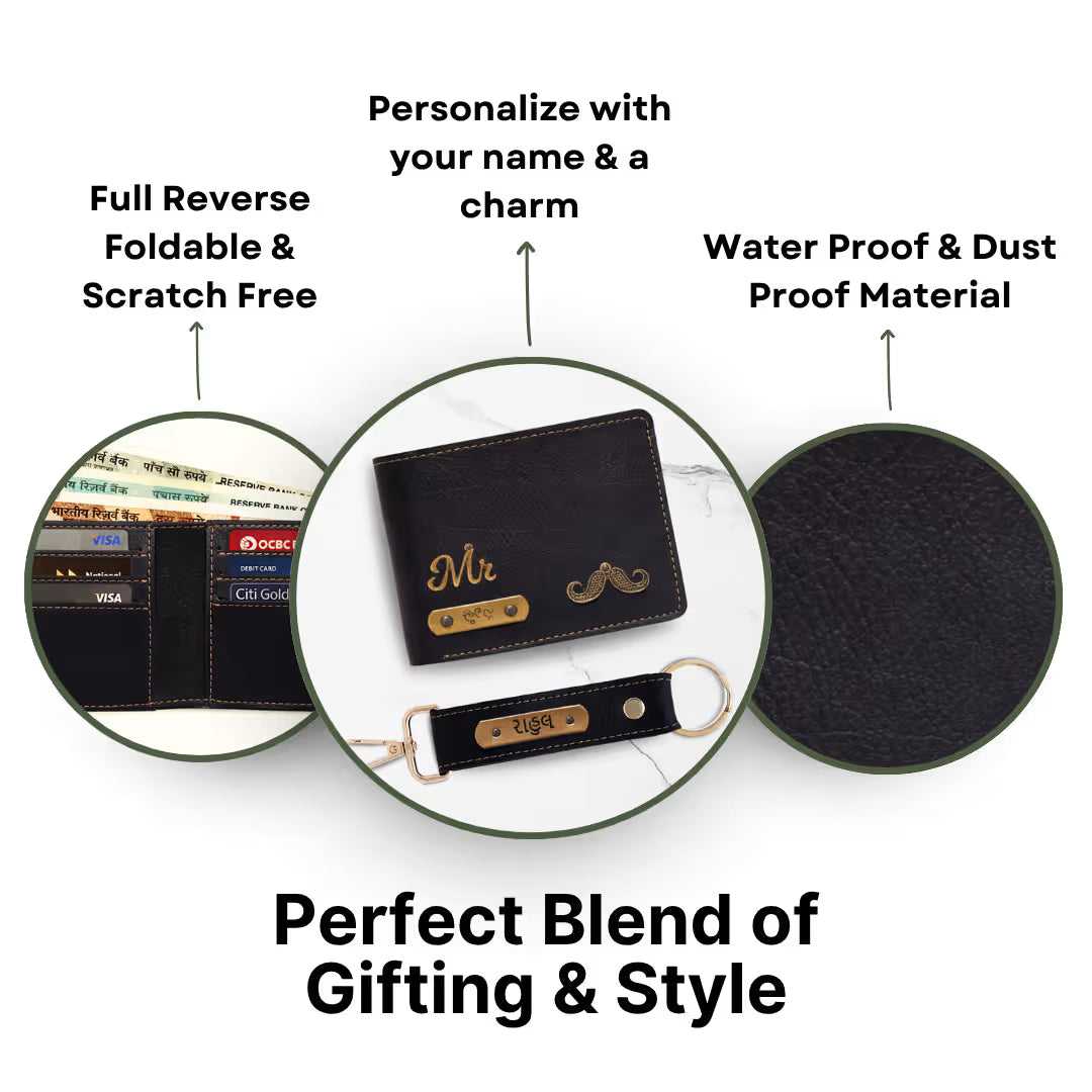 Customized Vegan Leather Simple Wallet & Keychain Set for Dad