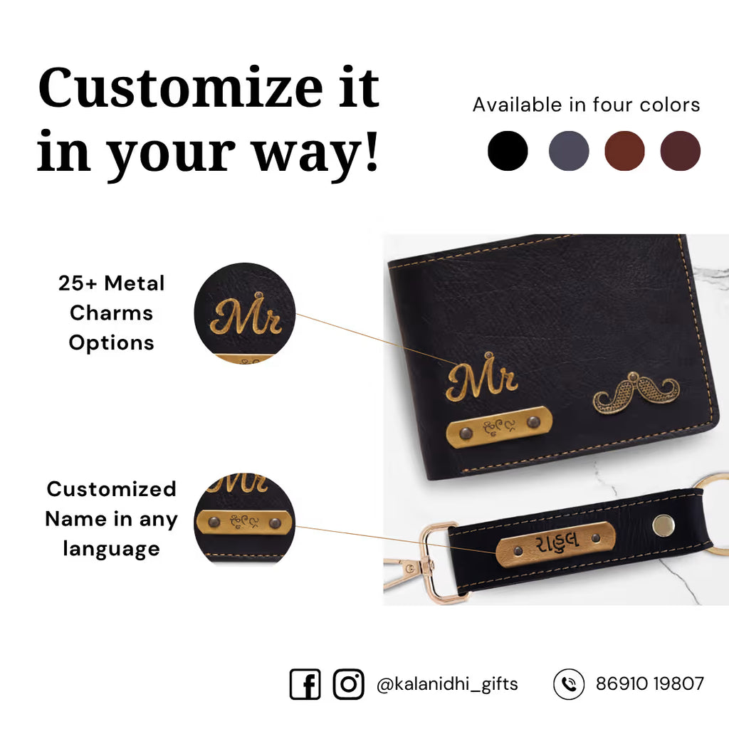 Customized Vegan Leather Simple Wallet & Keychain Set for Dad
